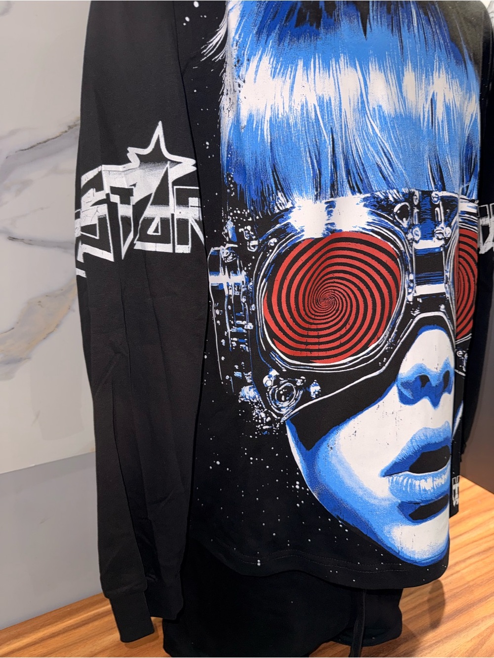 Hellstar Black Graphic Long Sleeve Tee with Blue Hair and Red Goggles - Picture 3 of 13